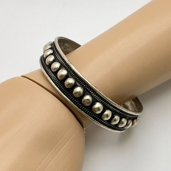 Vintage Silver Toned Bangle Bracelet with Beaded Detail Pearl Rope Design - Picture 6 of 6